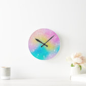 Trendy unicorn rainbow glitter holographic pattern ronde klok (Huis)