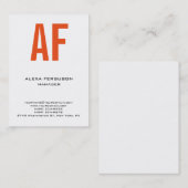 Trendy unicum eenvoudig sinaasappel wit monogram visitekaartje (Voorkant / Achterkant)