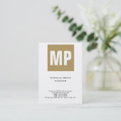 Trendy, uniek beige wit, verticaal groot monogram visitekaartje (Staand voorkant)