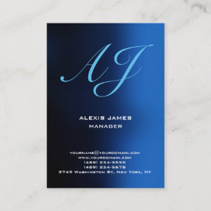 Trendy uniek blauw verticaal handschrift monogram visitekaartje
