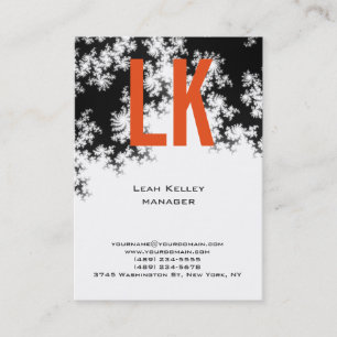 Trendy uniek bloemmotief oranje wit monogram visitekaartje