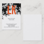 Trendy uniek bloemmotief oranje wit monogram visitekaartje (Voorkant / Achterkant)