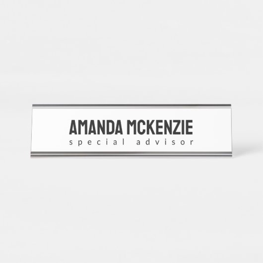 Trendy uniek creatief minimalistisch ontwerp bureau naambordje (Voorkant)