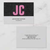 Trendy, uniek horizontaal roze zwart grijs monogra visitekaartje (Voorkant / Achterkant)