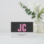 Trendy, uniek horizontaal roze zwart grijs monogra visitekaartje (Staand voorkant)