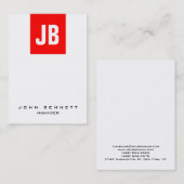 Trendy, uniek rood, verticaal monogram visitekaartje (Voorkant / Achterkant)