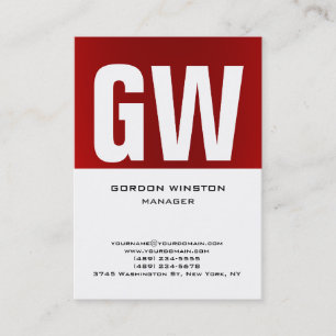 Trendy uniek rood wit verticaal effen monogram visitekaartje