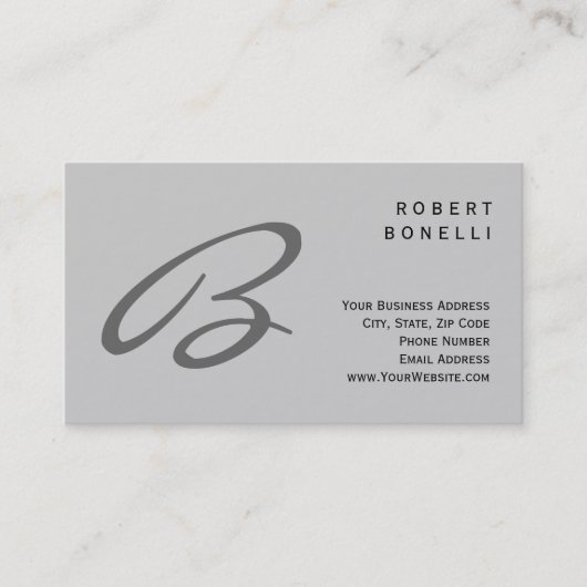 Trendy Uniek Script Monogram grijs Visitekaartje (Voorkant)