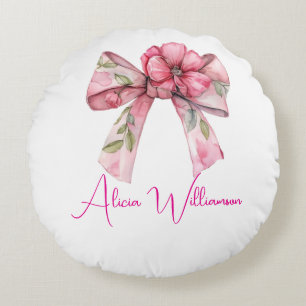 Trendy unieke Cute roze &groene Gepersonaliseerde  Rond Kussen