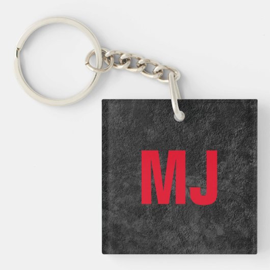 Trendy unieke grijs rood monogram naam initialen sleutelhanger (voorkant)