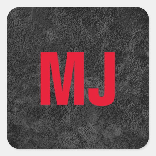 Trendy unieke grijs rood monogram naam initialen vierkante sticker (Voorkant)