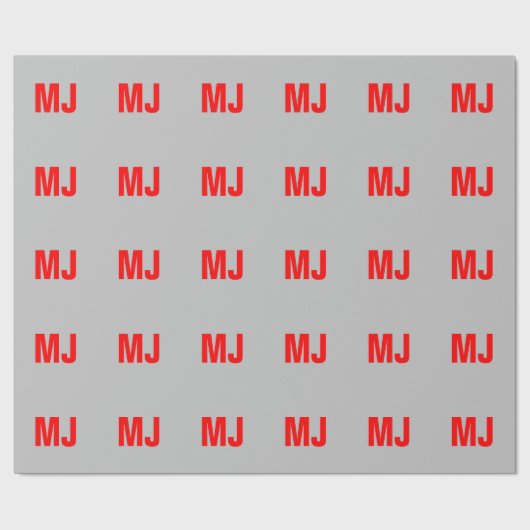 Trendy unieke grijs rood vet monogram naam initial cadeaupapier (Vlak)