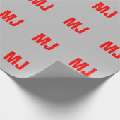 Trendy unieke grijs rood vet monogram naam initial cadeaupapier (Hoek)