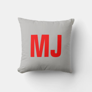 Trendy unieke grijs rood vet monogram naam initial kussen