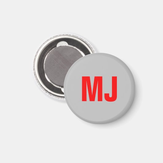 Trendy unieke grijs rood vet monogram naam initial magneet (Voorkant / Achterkant)