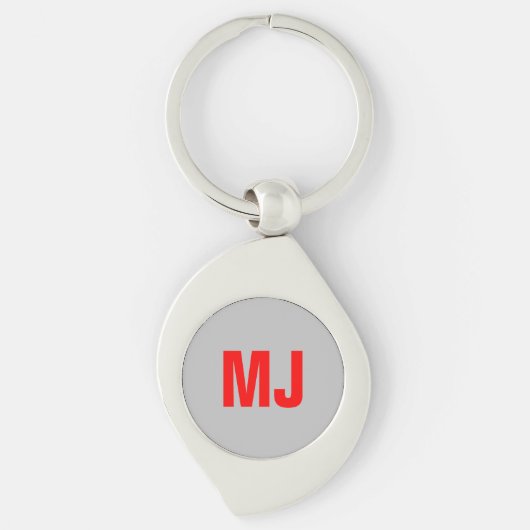 Trendy unieke grijs rood vet monogram naam initial sleutelhanger (Voorkant)