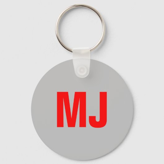 Trendy unieke grijs rood vet monogram naam initial sleutelhanger (Voorkant)