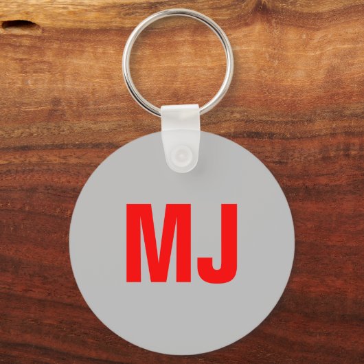 Trendy unieke grijs rood vet monogram naam initial sleutelhanger (Voorkant)
