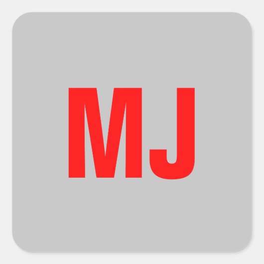Trendy unieke grijs rood vet monogram naam initial vierkante sticker (Voorkant)