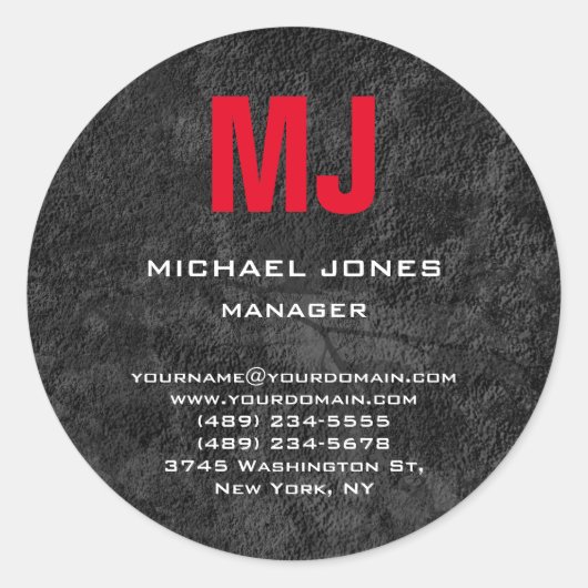 Trendy unieke grijze monogram ronde sticker (Voorkant)