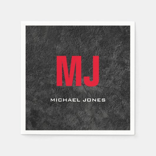 Trendy unieke grijze rode monogram jouw naam servet (Voorkant)