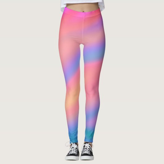 Trendy Unieke Roze Blauw groene abstracte golven Leggings (Voorkant)