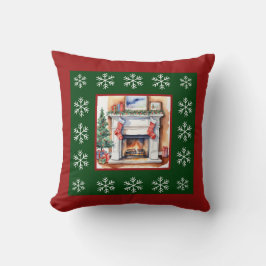 Trendy Unieke Waterverf Kerstboom open haard Kussen