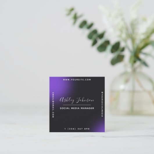 Trendy & Unieke Zwarte Paarse QR Code Social Media Vierkante Visitekaartje (Staand voorkant)