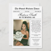 Trendy Unique Newspaper Photo Sweet 16 Kaart (Voorkant)