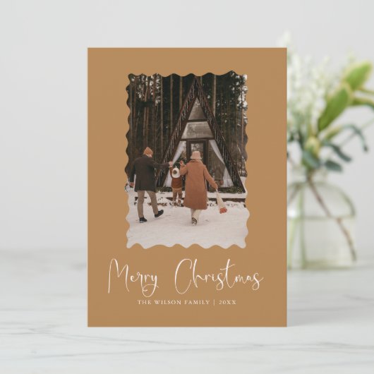 Trendy Vakantie Moderne Foto Kerstvakantie Kaart (Staand voorkant)