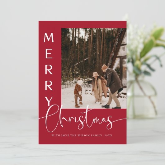 Trendy Vakantie Moderne Foto Kerstvakantie Kaart (Staand voorkant)