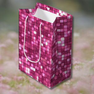 Trendy Valentijn hete roze Disco stijl vierkant Medium Cadeauzakje