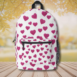 Trendy Valentijn Roze Glitter Harten op Wit Bedrukte Rugzak
