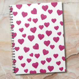 Trendy Valentijn Roze Glitter Harten op Wit Notitieboek
