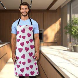 Trendy Valentijn Roze Glitter Harten op Wit Schort