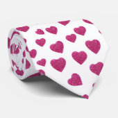 Trendy Valentijn Roze Glitter Harten op Wit Stropdas (Opgerold)