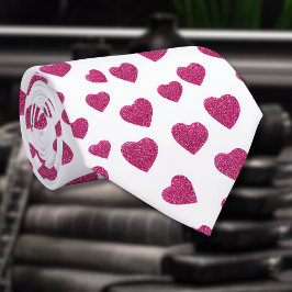 Trendy Valentijn Roze Glitter Harten op Wit Stropdas