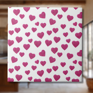 Trendy Valentijn Roze Glitter Harten op Wit Tegeltje