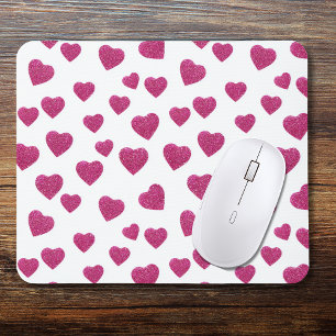 Trendy Valentijn Roze Glitters Harten op Wit Muismat