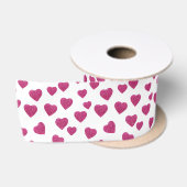 Trendy Valentijn Roze Glitters Harten op Wit Satijnen Lint (Spoel)