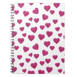 Trendy Valentine Pink Glitter Hearts on White Notitieboek