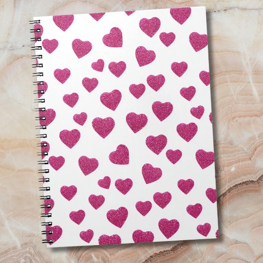 Trendy Valentine Pink Glitter Hearts on White Notitieboek