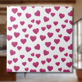 Trendy Valentine Pink Glitter Hearts on White Tegeltje