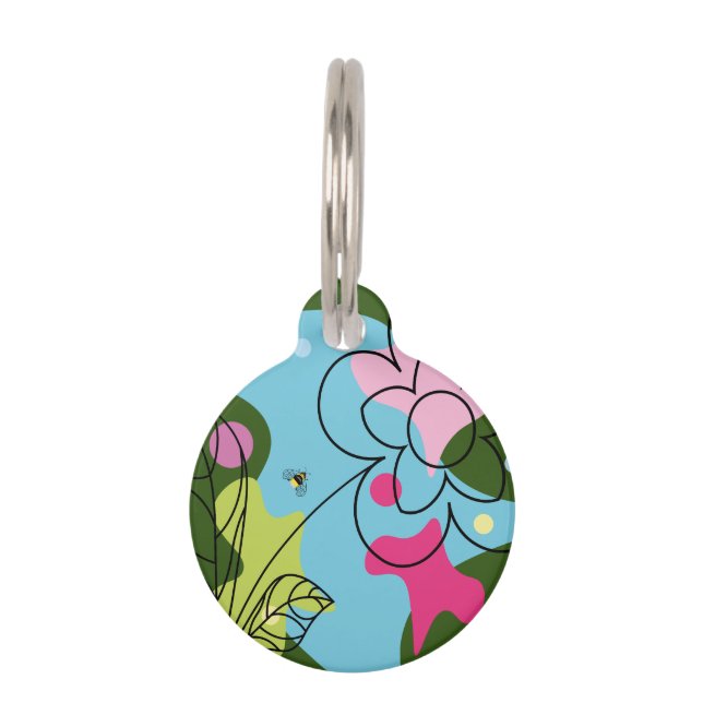 Trendy vectorpatroon van een zomerbloem in vlekken huisdierpenning (Voorkant)