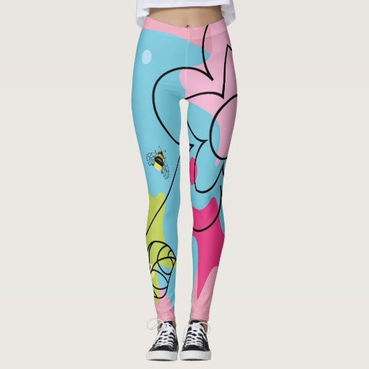 Trendy vectorpatroon van een zomerbloem in vlekken leggings (Voorkant)
