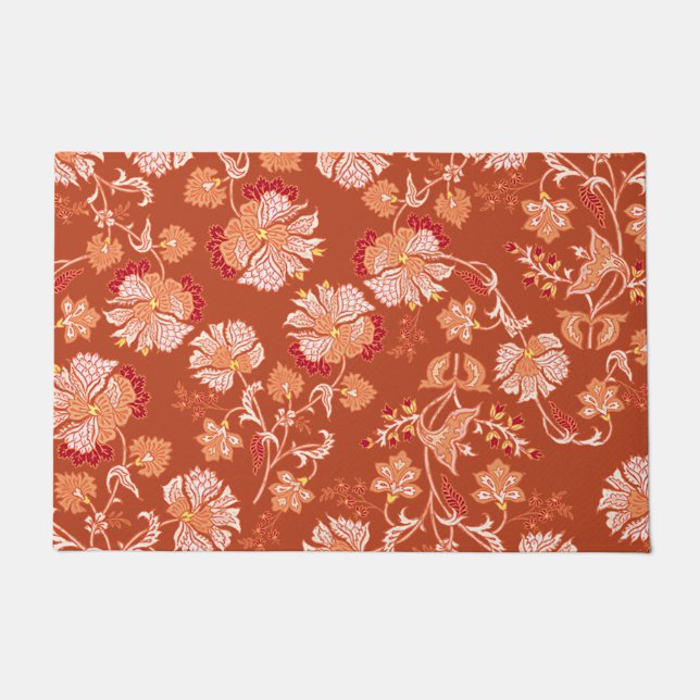 Trendy verbrand oranje terracotta florale patroon deurmat (Voorkant)