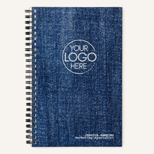 Trendy Versleten Blauwe Denim Modern Logo Notitieboek