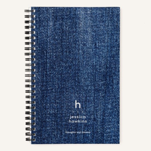 Trendy Versleten Blauwe Denim Moderne Monogram Notitieboek (Voorkant)