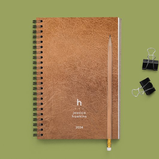 Trendy versleten leder modern monogram wekelijks planner