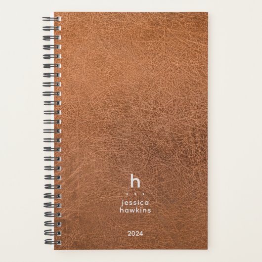 Trendy versleten leder modern monogram wekelijks planner (Voorkant)